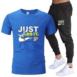 Blue Graphic T-Shirt and Black Joggers Set